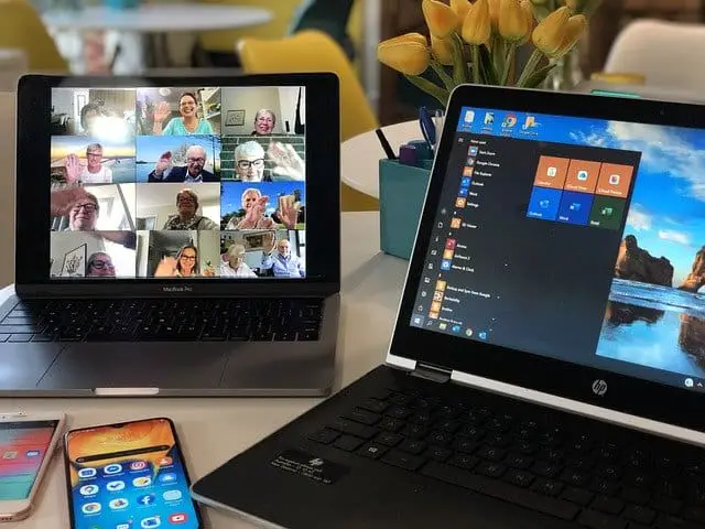 online meetings using laptops and tablets
