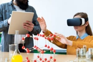 girl wearing VR