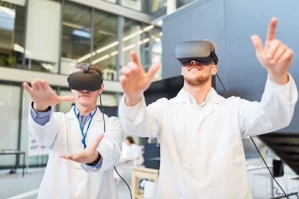 Men wearing VR headsets